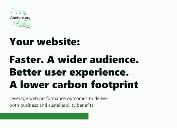 A screenshot of presentation page with the text Your website. Faster. A wider audience. Better user experience. A lower carbon footprint.
